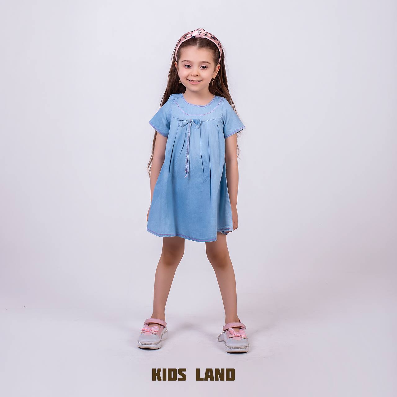 پیراهن جین بچه گانه جلو پاپیون